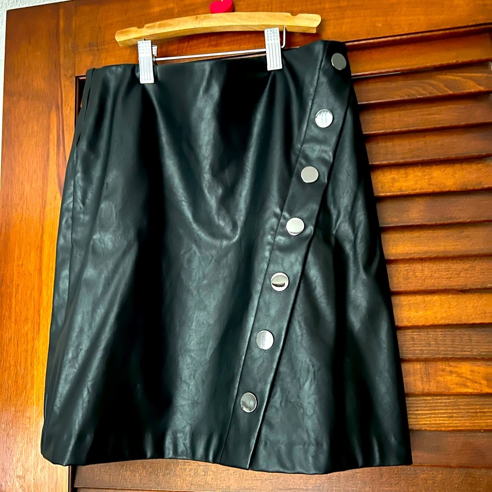 INC faux leather mini skirt with button detail